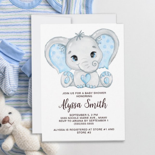 Convites Chá de Bebê Menino Elefante Azul Bebê (Criador carregado)