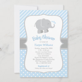 Convites Chá de Bebê Menino Elefante Azul Moderno