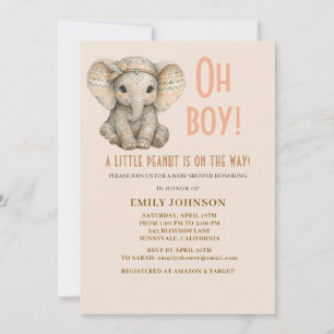 Convites Chá de Bebê Menino Elefante Safari Boho Amendoim B