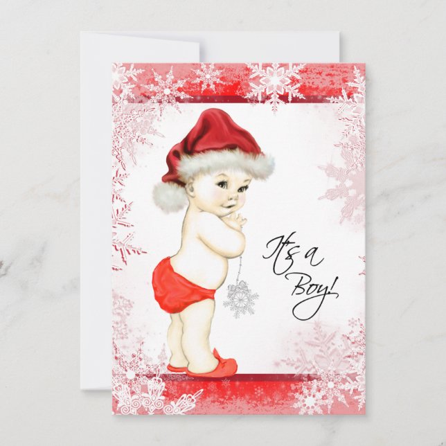 Convites Chá de Bebê Menino Floco de Neve de Natal (Frente)