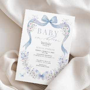 Convites Chá de bebê menino flor silvestre arco azul baby i
