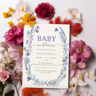 Convites Chá de Bebê Menino Flor Silvestre Azul Bebê em Flo