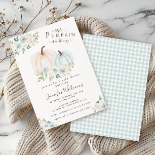 Convites Chá de Bebê Menino Floral Abóbora Azul Pequenina