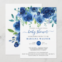Chá de Bebê Menino Floral em Aquarela Azul Moderna