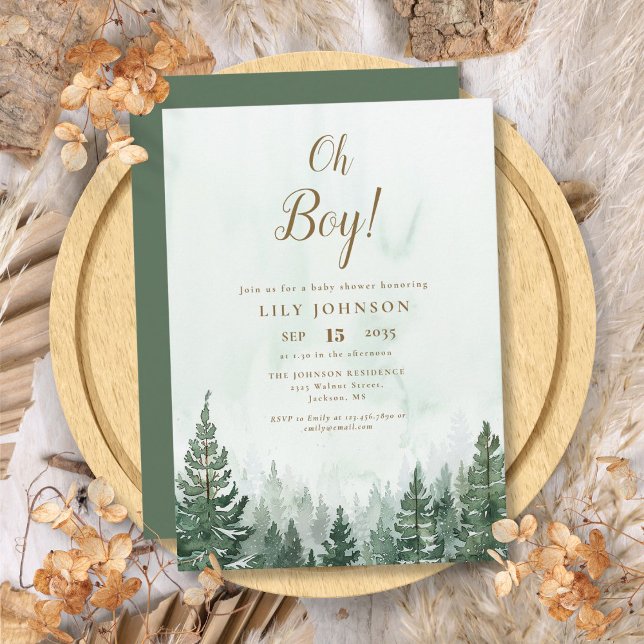 Convites Chá de Bebê Menino Floresta de Pinheiros (Oh Boy Pine Tree Forest Baby Shower Invitation)