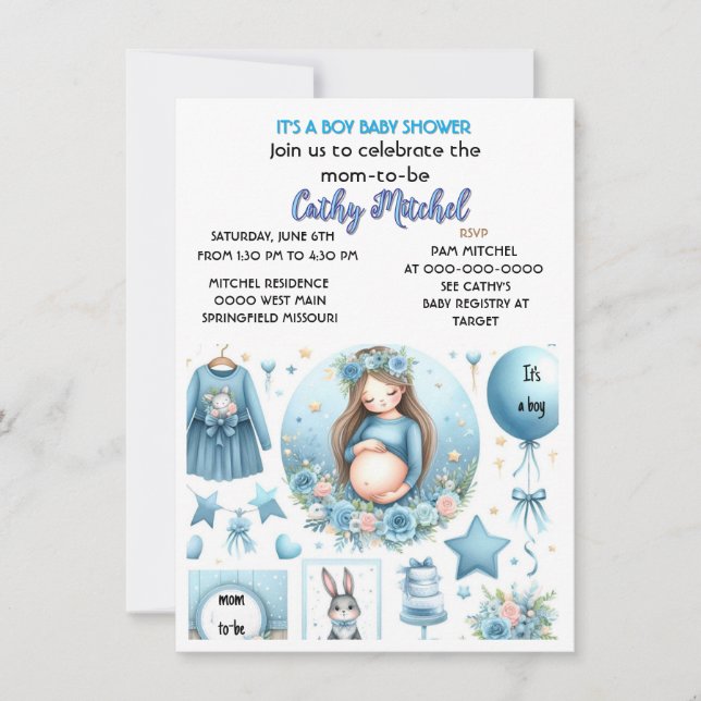 Convites Chá de Bebê Menino Fofinho Festa Azul  (Frente)