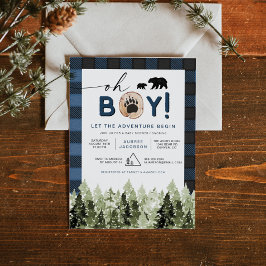 Convites Chá de Bebê Menino FROST Blue Flannel Pine Lumberj