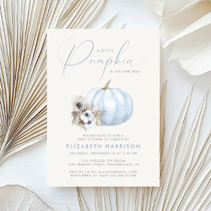 Convites Chá de Bebê Menino Little Pumpkin Blue Fall