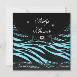Convites Chá de Bebê Menino Menina Zebra Azul Preto