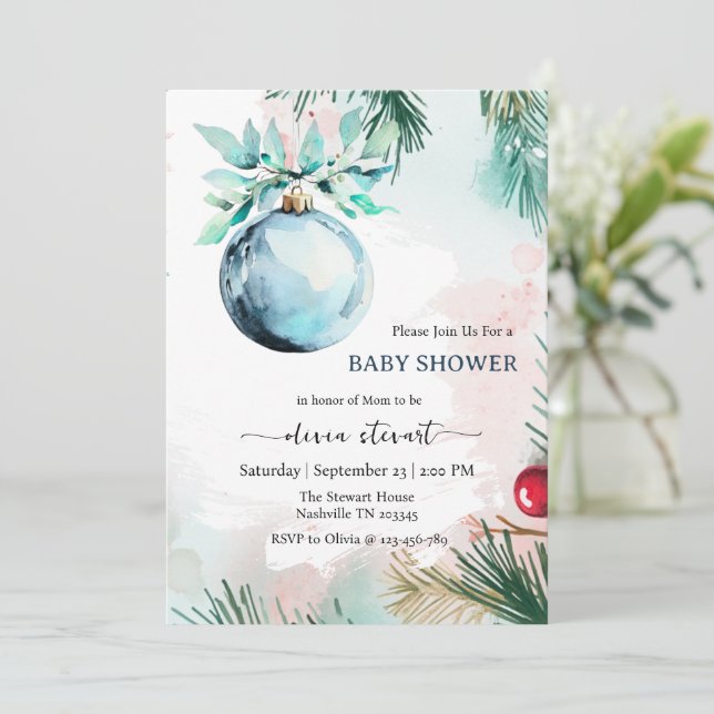 Convites Chá de Bebê Menino Natal de Inverno Script  (Em pé/Frente)