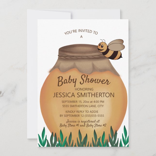Convites Chá de Bebê Menino ou Menina Honey Pot e Honeybee  (Frente)