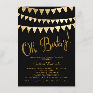Convites Chá de Bebê Menino ou Menina Oh Baby Black Gold