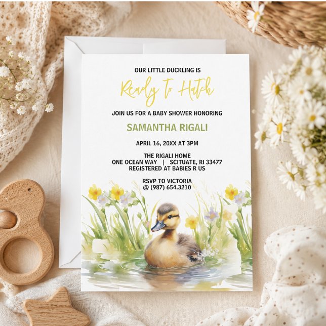 Convites Chá de Bebê Menino Pato Cute em Aquarela (Cute Watercolor Duck Baby Boy Shower)