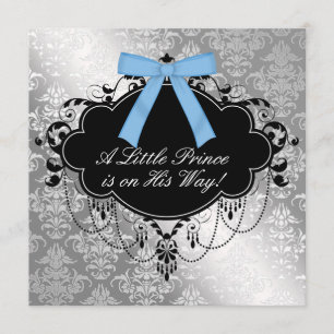 Convites Chá de Bebê Menino Príncipe Preto Azul Prateado