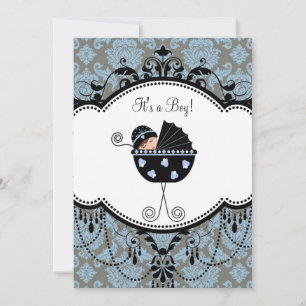 Convites Chá de Bebê Menino Sweet Blue Damask