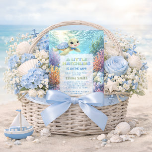 Convites Chá de Bebê Menino Tartaruga Fofo Debaixo do Mar