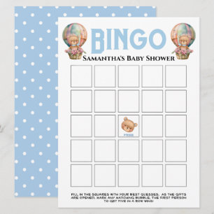 Convites Chá de Bebê Menino Teddy Balão Azul Bingo