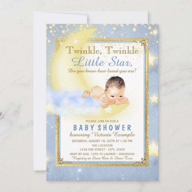 Convites Chá de Bebê Menino Twinkle Twinkle Little Star (Frente)