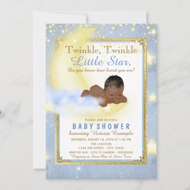 Convites Chá de Bebê Menino Twinkle Twinkle Little Star (Frente)