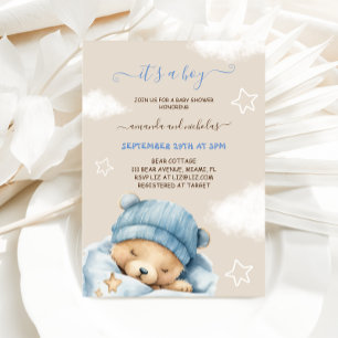 Convites Chá de Bebê Menino Urso Azul Inverno