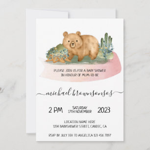 Convites Chá de Bebê Menino Urso Boho Aquarela Mamãe