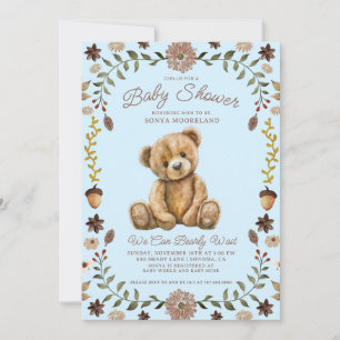 Convites Chá de Bebê Menino Urso de Pelúcia Aquarela Azul