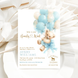 Convites Chá de Bebê Menino Urso Teddy Balão Azul Laço