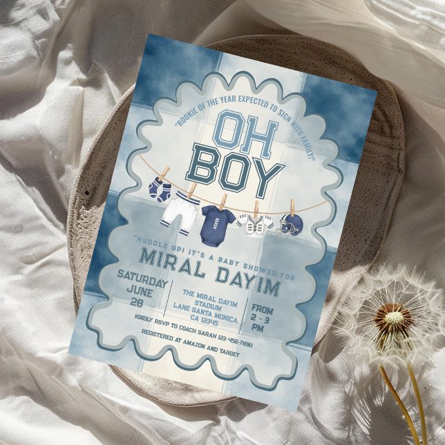 Convites Chá de Bebê Menino Vintage Futebol Azul (Criador carregado)