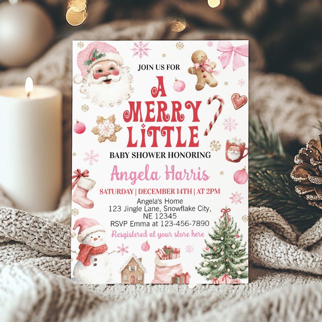 Convites Chá de Bebê Merry Little Retro Christmas Santa (Criador carregado)