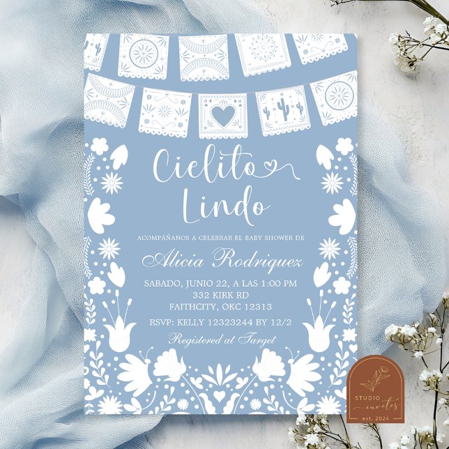 Convites Chá de Bebê Mexicano Boho Azul Talavera (Criador carregado)