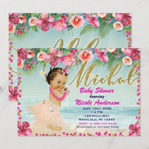 Convites Chá de Bebê MICHAL Aloha Havaiano Retro Praia