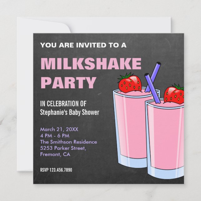 Convites Chá de Bebê Milkshake de Morango (Frente)