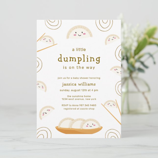 Convites Chá de Bebê Minimal Kawaii Boho Bao Dumpling (Em pé/Frente)