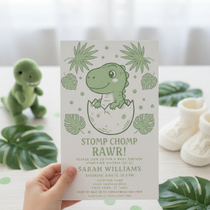 Convites Chá de Bebê minimalista de Dinossauro menino Rugid