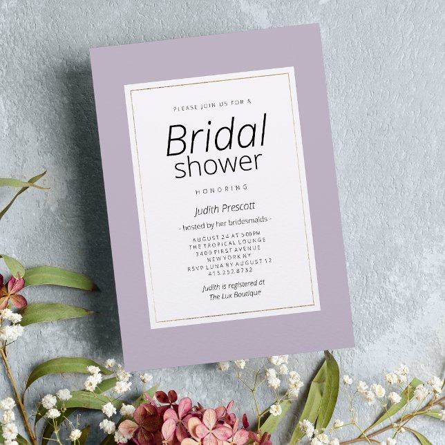 Convites Chá de Bebê Minimalista Lavanda Pastel Moderna (Modern pastel lavender minimalist Bridal Shower)