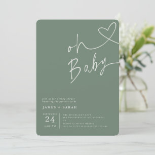 Convites Chá de Bebê Minimalista Moderno em Verde Sage
