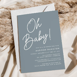 Convites Chá de Bebê Minimalista Oh Baby Script Azul Empoei