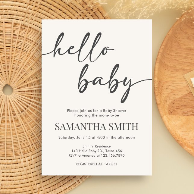 Convites Chá de Bebê Minimalista Olá Bebê (Hello Baby Baby Shower Invitation)