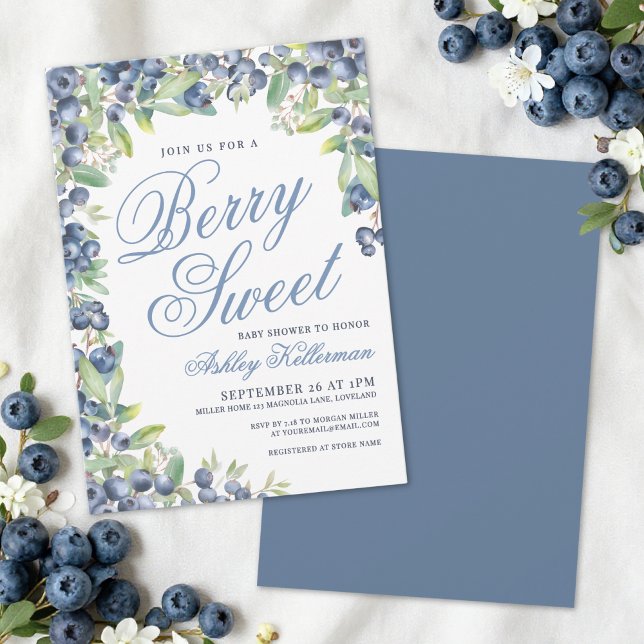 Convites Chá de Bebê Mirtilo Doce Morango (Berry Sweet Blueberry Baby Shower Invitation)