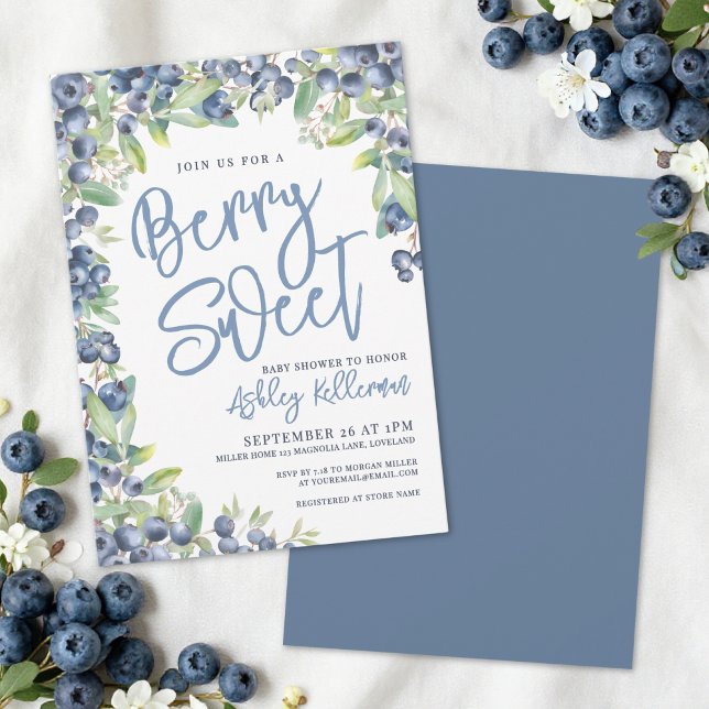 Convites Chá de Bebê Mirtilo Doce Morango (Berry Sweet Blueberry Baby Shower Invitation)