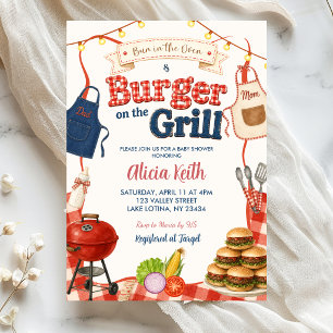 Convites Chá de Bebê Misto Bun & Burgers Gingham BBQ