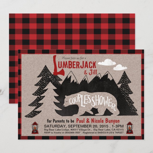 Convites Chá de Bebê Misto de Lumberjack e Jill (Frente/Verso)