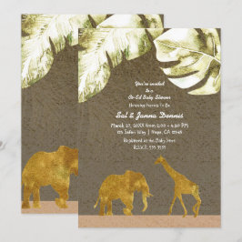 Convites Chá de Bebê Misto Dourado Safari Animais da Selva
