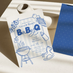 Convites Chá de Bebê Modern Blue BBQ Casal Baby-Q