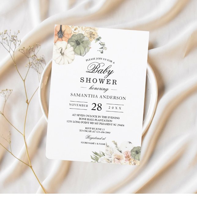 Convites Chá de Bebê Modern Fall | Abóbora Aquarela (Criador carregado)