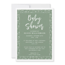 Chá de Bebê Moderno com Letra em Verde Sage