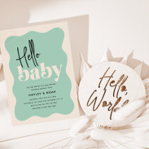 Chá de Bebê Moderno Hello Baby Verde Menta e Creme