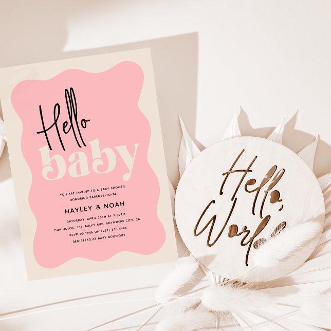 Convites Chá de Bebê Moderno Morango e Creme Hello Baby (Criador carregado)