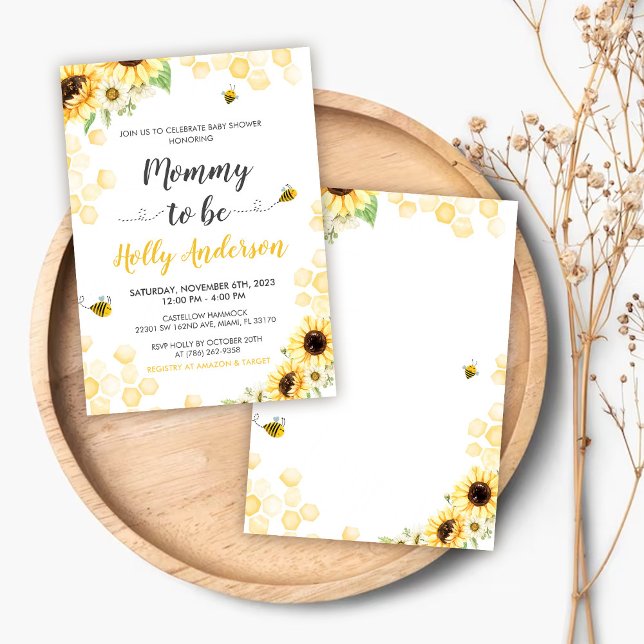 Convites Chá de Bebê Mommy To Bee Lettering & Favo de Mel (Criador carregado)