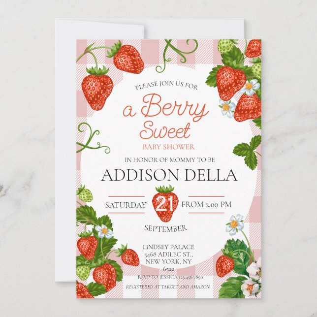 Convites Chá de Bebê Morango Berry Baby (Frente)